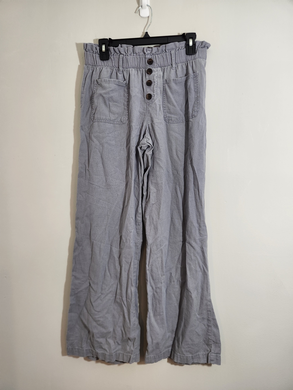 Sincerely Jules Wide Leg Linen Blend Pants High Rise Waist Gray Coastal Breezy